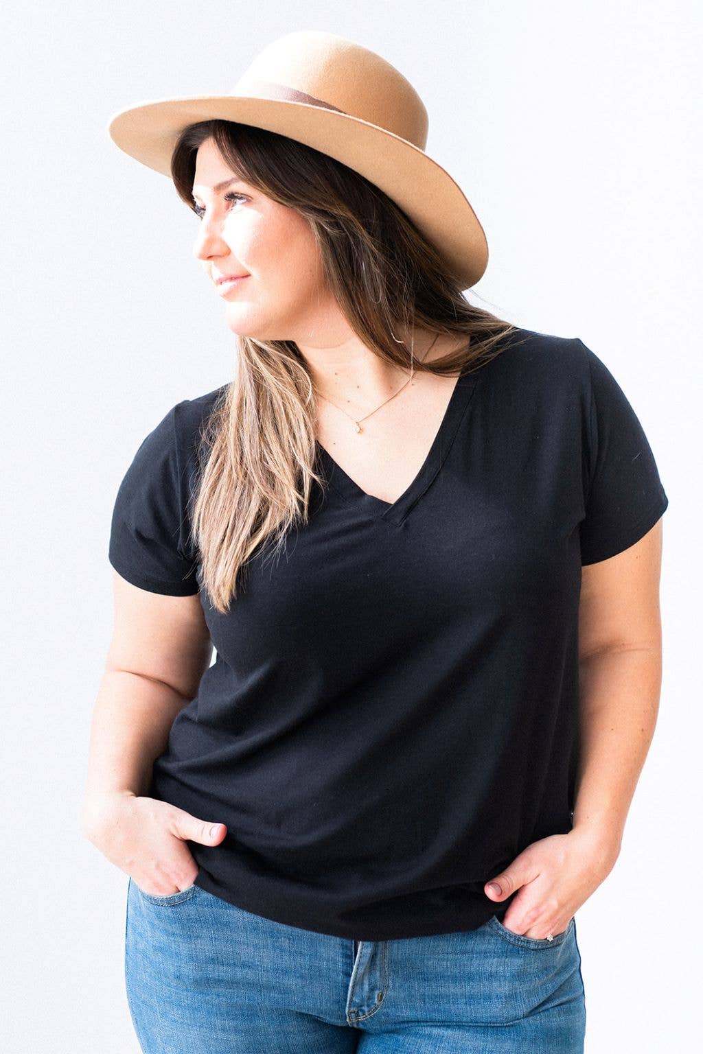 MeMi Collective - The Bamboo Perfect V-neck Tee in Black