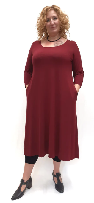 Bamboo Cotton 3/4 Sleeve Long Tunic Dress with Pockets