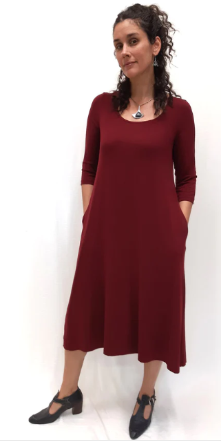 Bamboo Cotton 3/4 Sleeve Long Tunic Dress with Pockets