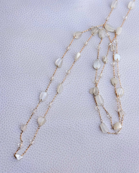 Gracie Rose Designs - Moonstone & Crystal Beaded Link Chain Long Necklace