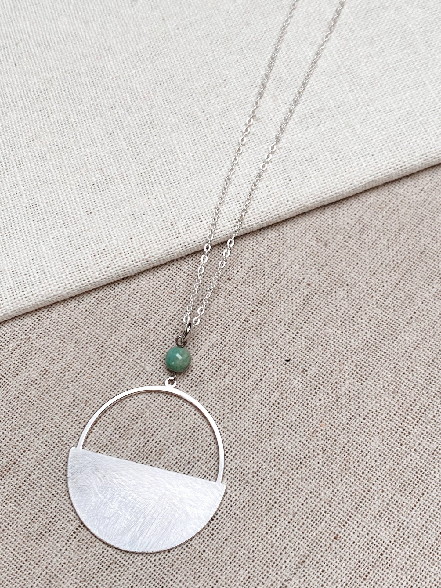 Gracie Rose Designs - Minimalist Matte Silver Amazonite Geometric Pendant Necklace