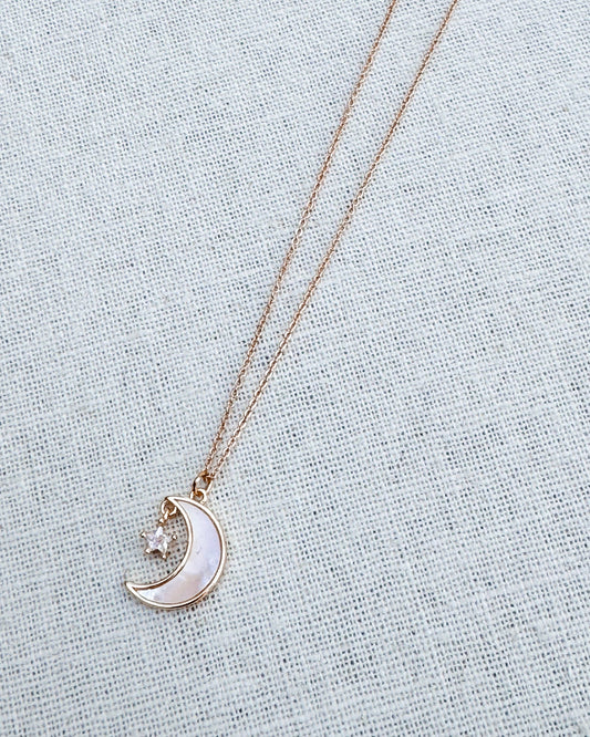 Gracie Rose Designs - Shell Cubic Zirconia Star Moon Talisman Charm Gold Necklace