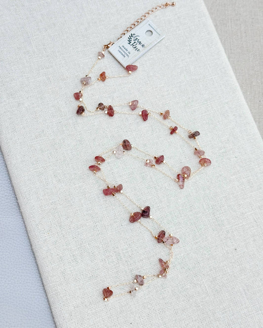 Gracie Rose Designs - Dark Rose Quartz Mixed Semi-Precious Beads Long Necklace