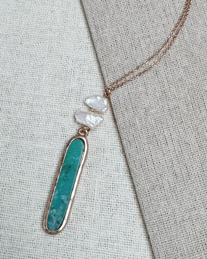 Gracie Rose Designs - Gold Amazonite & Freshwater Pearl Pendant Necklace