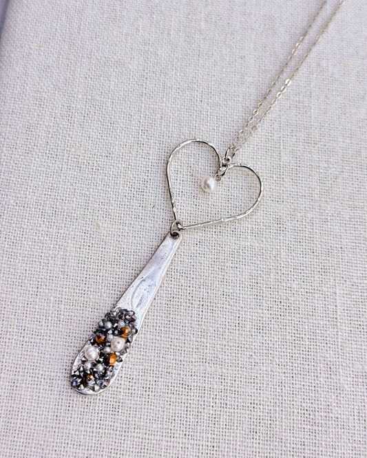 Gracie Rose Designs - Antique Silver Faux Druzy Love Heart Pendant Necklace