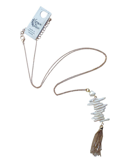 Gracie Rose Designs - Bohemian Romantic Gold Keshi Pearl Tassel Pendant Necklace