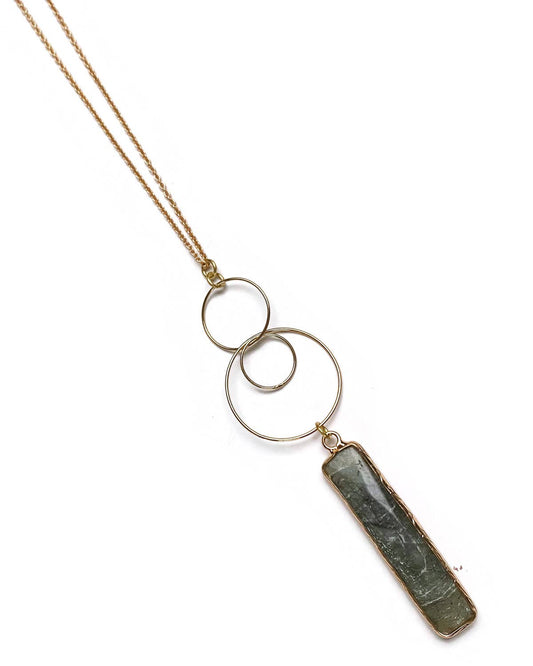 Gracie Rose Designs - Matte Gold Hoops & Framed Semi-Precious Pendant Necklace: Labradorite