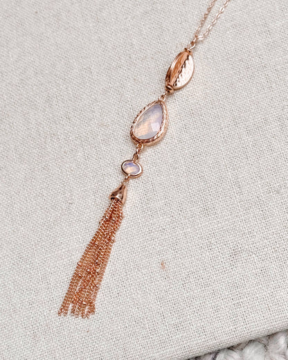 Gracie Rose Designs - Spring Boho Rose Gold Opal Glass Tassel Pendant Necklace