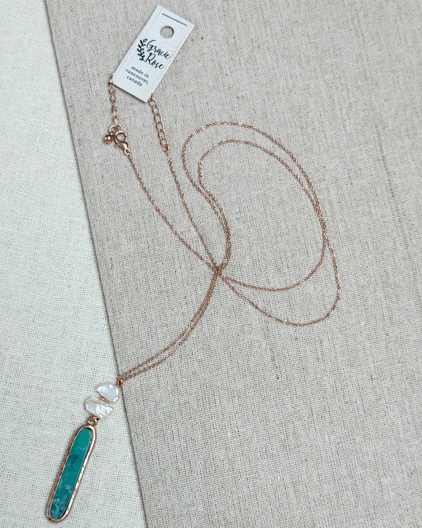 Gracie Rose Designs - Gold Amazonite & Freshwater Pearl Pendant Necklace
