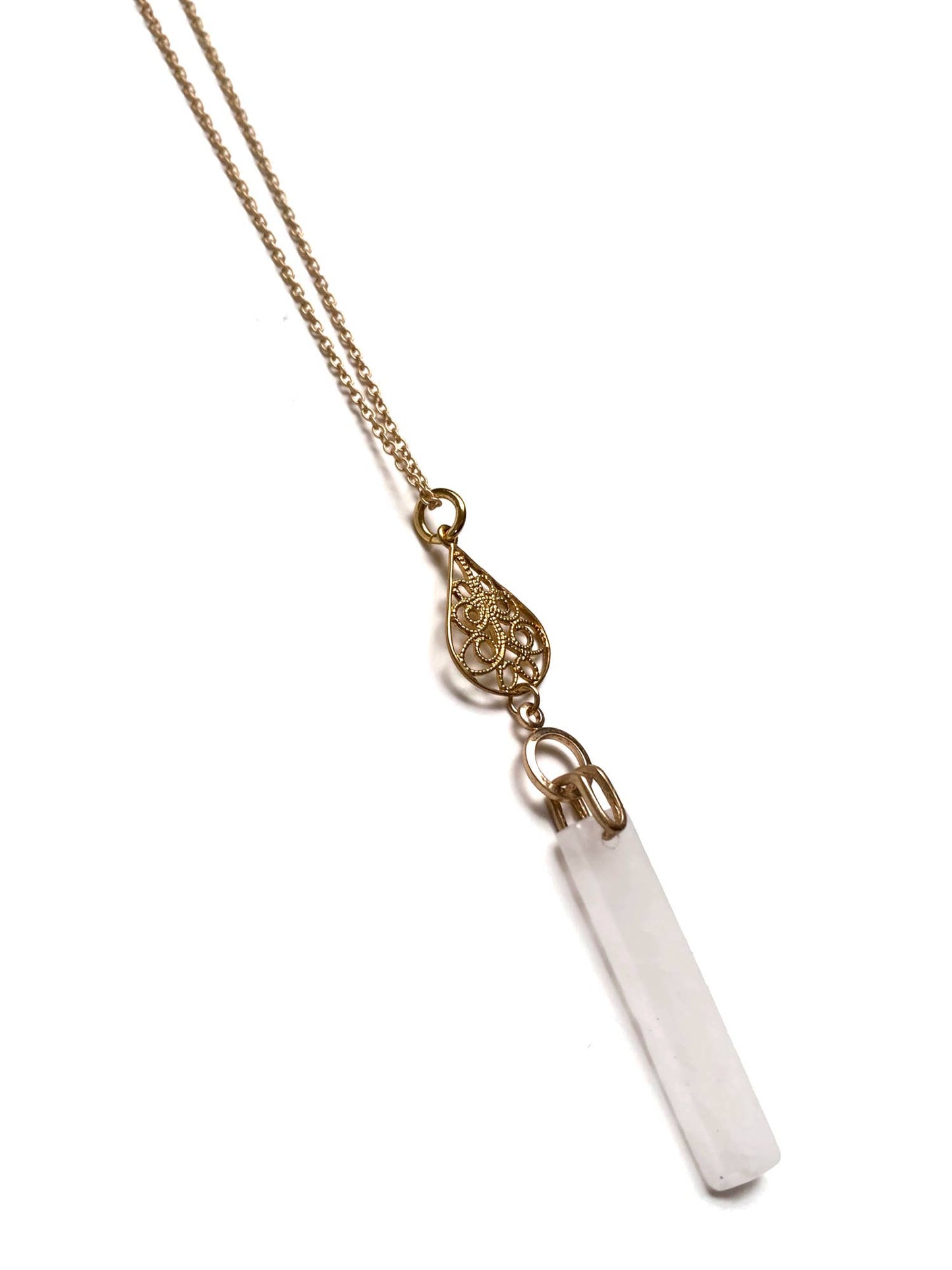 Gracie Rose Designs - Matte Gold Filigree Rose Quartz Pendant Necklace