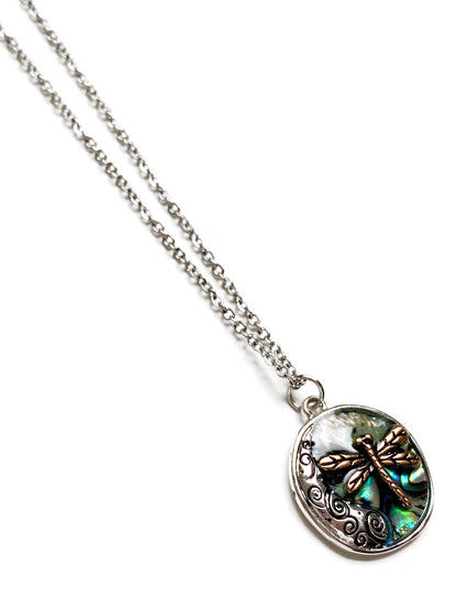 Gracie Rose Designs - Dragonfly Abalone Charm Talisman Medallion Necklace