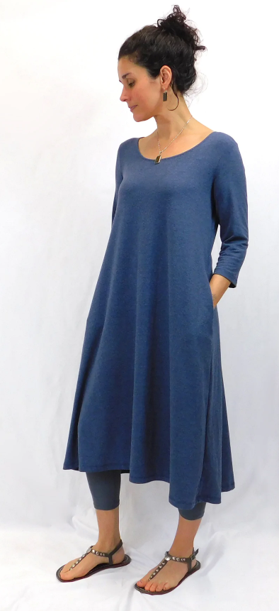 Bamboo Cotton 3/4 Sleeve Long Tunic Dress with Pockets