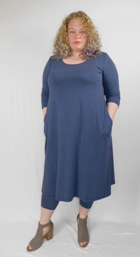 Bamboo Cotton 3/4 Sleeve Long Tunic Dress with Pockets